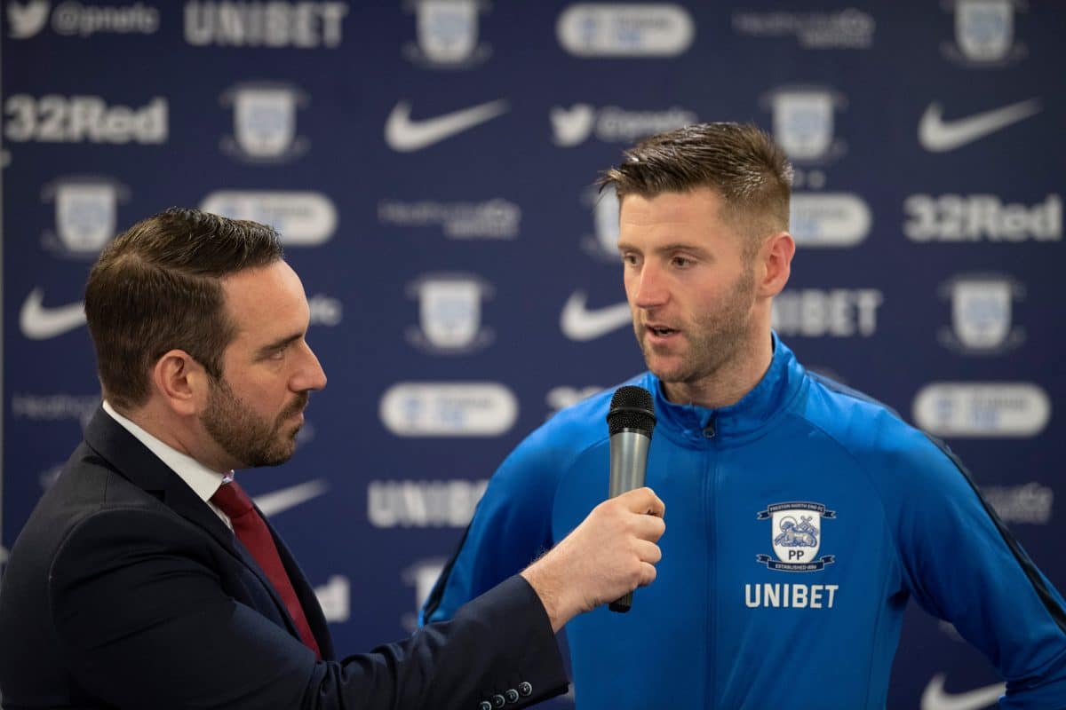 Compere John Norcott interviewing Preston North End player Paul Gallagher